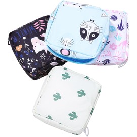 Bolsa de almacenamiento para toallas sanitarias con cierre de nylon, set de 4 piezas con estampado animal, uso portátil para mujeres y adolescentes en viaje y Varios estilos