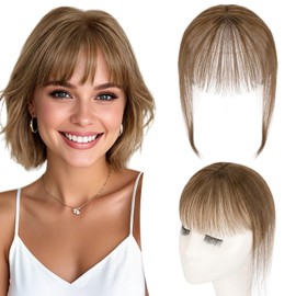 TESS Clip in Bangs Hair Toppers for Women 100% Real Human Hair 360° 3D Cover Lace Topper Daily Wear Natural Look 10 Inch Wispy, Medium Brown