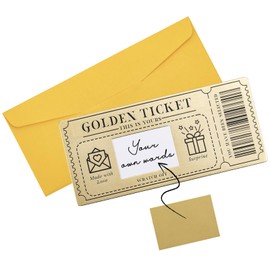 Golden Ticket Scratch-off Cards with Envelopes, Scratch & Reveal Surprise Ticket for Writing Your Own Special for Birthday, Gifts for Girlfriends, Wives, Valentine's Day Cards, Christmas Cards