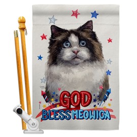 Breeze Decor Patriotic Mitted Ragdoll House Flag Set Cat Kitten Meow Spoiled Paw Fur Pet Nature Farm Animal Creature Decoration Banner Small Garden Yard Gift Double-Sided, Made in USA