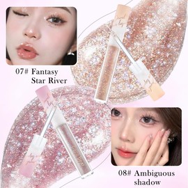 Liquid Glitter Eyeshadow 2 Coloured Metallic Eyeshadow Liquid Glitter Eyeliner Set, Diamond Glitter Liquid Eyeshadow, Simple Korean Glitter Eye Makeup Created, Gift for Women 07+08