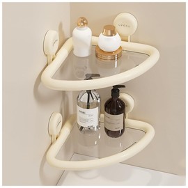 Hggzeg Corner Shower Caddy Suction Cups, 2-Layer Wall Mounted Bathroom Storage Basket, Drill-Free Removable Shower Organizer for Storing Shampoo, Shower Gel, and Skincare Products (Cream White)
