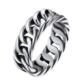 FindChic Hip Hop Chain Rings for Men Women Stainless Steel Stackable Index Middle Knuckle Finger Statement Rings for Couples Size 12 Cocktail Party Jewelry