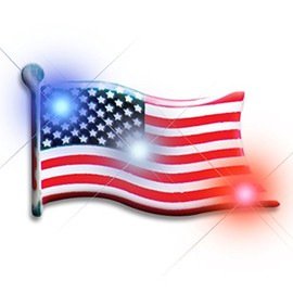 Light Up American Flag Flashing Blinking LED Body Light Lapel Pins (25-pack)