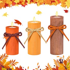 3 Pcs Fall Votive Candle Holders Tea Lights Candles Thanksgiving Pumpkin Candle Holder Fall Centerpiece Table Decorations for Autumn Harvest Party Decor