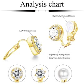 JeweBella 8 Pairs of Clip-On Earrings, Women's Girls' Clip Earrings, Long Drop Earrings Without Pierced Ears, Zircon Beads, Hoop Earrings, Hypoallergenic, Fake Earrings Set, Silver, Gold for Women,