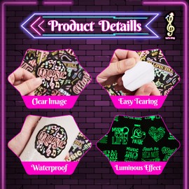 Kids Teens Music Themed Water Bottle Laptop Stickers, 51 Pcs Glow in The Dark Waterproof Vinyl Music Decals, Music Themed Activity Birthday Party Decorations Teaching Prizes Ideal Gifts