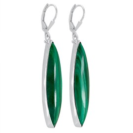 TISHAVI Natural Malachite Sterling Silver Dangle Earrings for Women - April Birthstone Marquise Shape Green Stone Dangle & Drop Leverback Earrings Gifts for Mom Wife Sister