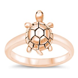 CloseoutWarehouse Rose Gold-Tone Plated Sterling Silver Solitaire Wood Turtle Ring Size 13