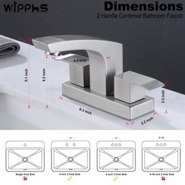 WiPPhs Brushed Nickel Bathroom Faucet, Stainless Steel Brush Nickel 2 Handle 4 inch Centerset Bathroom Sink Faucet 2 Hole with Pop Up Drain and cUPC Supply Hose, Satin Nickel Lavatory Faucet