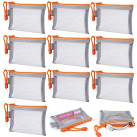 Pack of 10 Small Mesh Bags with Zip, 11 x 8 cm Portable Travel Zip Pockets, Nylon Mesh Pen Bag, Transparent, Mesh Pouch Mini Toiletry Bag for Small Items, Keys (Grey)