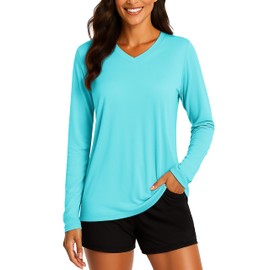 TACVASEN Long Sleeve Athletic Tops for Women UPF 50+ UV Protection Workout Tops Dry Fit Hiking Running Travel Shirts Lake Blue M