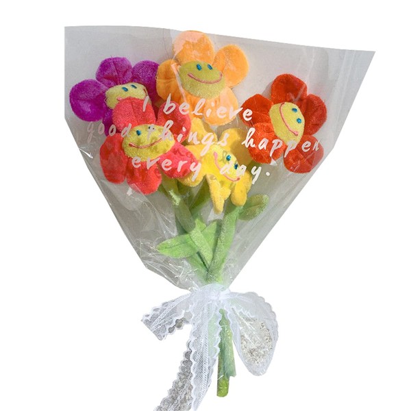MAIBED Flower Smile Korean Style Plush Bouquet Set of 5, Bouquet, Non-Withering, Flower Bouquet, Artificial Flower, Gift, Gift for Sympathy, Anniversary, Mother's Day, Women, Girlfriend, Celebration,