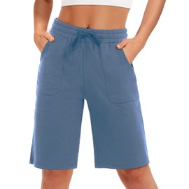 SPECIALMAGIC - Pantalones cortos de algodón con bolsillos para mujer, 25.4 cm, atléticos, salones deportivos, entrenamiento, bermudas, Azul (Dusty Blue), M