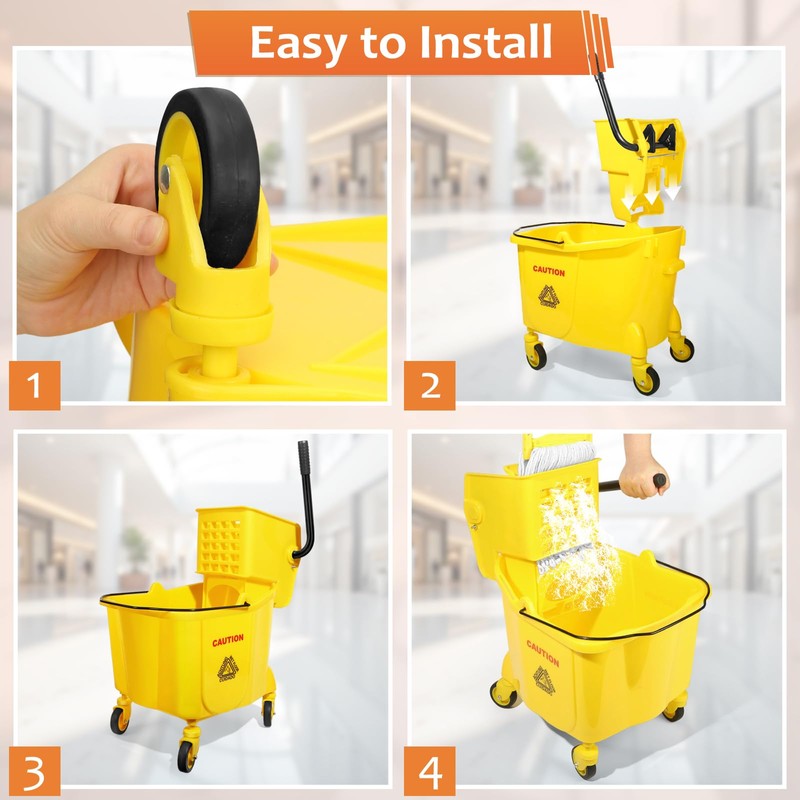 38 Qt Commercial Mop Bucket with Side Press Wringer on