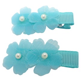Topkids Accessories colourful 2pc Flower and Pearl clips 4.5cm Girls Hair clips Accessories Hair Clips Girls Hair Clip for Girls & Women Hair Accessories for Girls cute Hair Clip for Girls (Aqua)