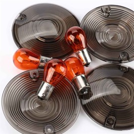 ZYTC 3 1/4" Black Smoked Harley Turn Signal Lens Lenses Kit W/Amber 1156/1157 Bulb For Harley Davidson Electra Glides Road King Pack of 4