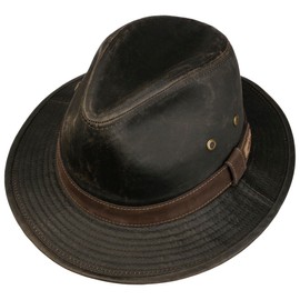 Stetson Sri Lanka Traveller Fabric Hat - Plain Hat with Leather Trim Band - Sun Protection in Vintage Look - Hat with UV Protection 40 - Men - Spring to Winter, dark brown