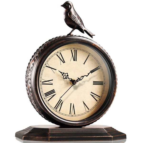 AYRELY® 8-Inch Antique Mantel Clock, Large Vintage Desk Clocks for Living Room Decor, Battery Operated Decorative Table Top Bird Clocks for Home,Office, Living Room, Bedroom,Farmhouse(Metal Bird)