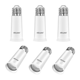 DiCUNO E26 to E26 Base Extension Adapter, E26 Extension Socket, Extends Approx. 2.6 inches (6.5 cm), Flame Retardant Material PBT, Set of 6