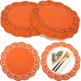 200 Pcs 14 Inch Doilies Paper Doilies Round Lace Paper Doilies Disposable Foil Lace Paper Doilies Placemats Doily Paper Pad Paper Placemats for Cakes Crafts Party Weddings Tableware Decor (Orange)