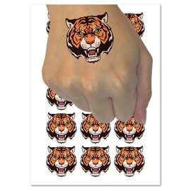 Fierce Tiger Face Temporary Tattoo Water Resistant Fake Body Art Set Collection - 15 2" Tattoos (1 Sheet)