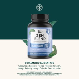 LIFE 360+ Zen Blend | 120 Cápsulas | 666 mg c/u | 60 Porciones | Suplemento Alimenticio a Base de Hongo Melena de León, Hongo Reishi y Hongo Cola de Pavo en polvo | Tomar 2 cápsulas al día