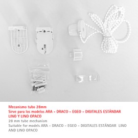 Blindecor | Kit di meccanismo per tende avvolgibili | Compatibile con tubi da 28 mm - Bianco | Scatola meccanismi di sostituzione completa