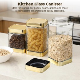 DORMIYA 3 Pcs Glass Storage Jars with Lids, Kitchen Canister Set, Clear Food Storage Container, 25.4 oz 37.2 oz 54.1 oz Square Canisters for Flour, Sugar, Cereal