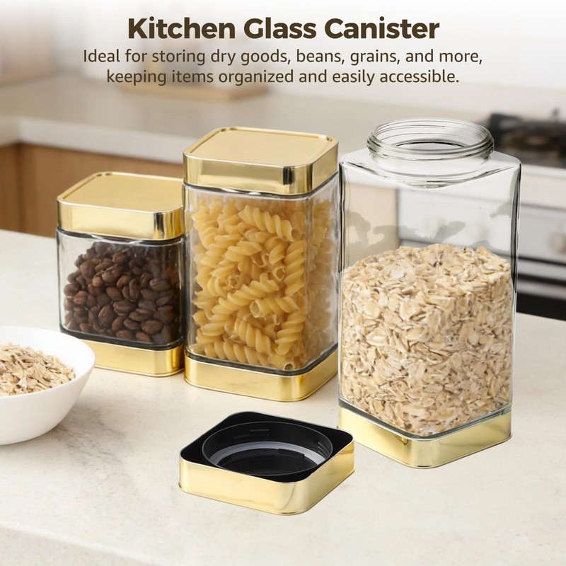 DORMIYA 3 Pcs Glass Storage Jars with Lids, Kitchen Canister