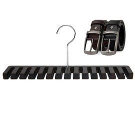 Yuelulala 14 Belt Hanger for Closet, 2 in 1 Wooden Wall Mount Belts Organizer, Rack Space Saving Belt Belt Rack with Swivel Hook, Tie and Belt Organizer Display for Closet, Door, Wall (Black)(A18-1)