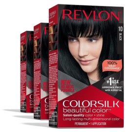 REVLON Colorsilk Color Permanent Hair Dye, #10 Black (Pack of 3)