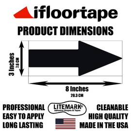 LiteMark Durable Gloss Finish Black 8 X 3 Inch Warehouse Directional Arrow Decal Vinyl Stickers | Great for Floors, Ceilings, Walls, and Most Smooth Surfaces | (Pack of 15 Arrows)