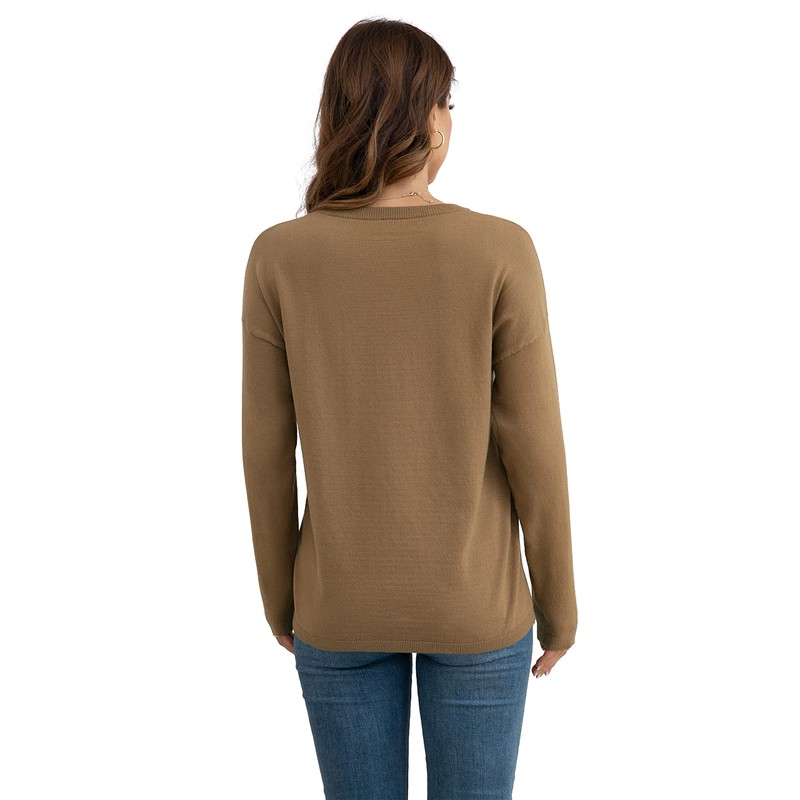 VIISHOW Women's Classic-Fit Soft Touch Long-Sleeve Crewneck Sweater,Khaki,XX-Large