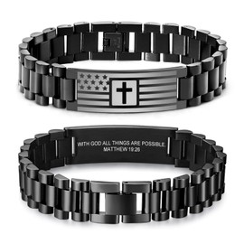 VNOX Cross Bracelet for Men - Black Bible Verse Stainless Steel Band Mens American Flag Bracelet Birthday Gift Ideas First Communion Confirmation Baptism Christian Easter Gifts for Teenager Teen,9