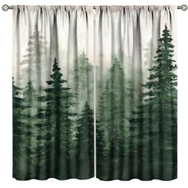Misty Forest Curtains Nature Landscape Fog Watercolor Pine Tree Mountain Ink Painting Blackout Window Drapes for Bedroom Living Room Kitchen Cafe Decor （W21xL45 Inch） x2 Decor