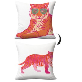Pink Orange Tiger Throw Pillow Covers, Preppy Tiger Decorations Cushion Case for Couch, Hot Pink Decor for Home Girls Room Bedroom, 18x18 Inch Decorative Pillowcases