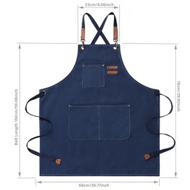 HIUOUIH Men's Kitchen Apron 76 x 68 cm Cooking Apron Men and Women Barbecue Apron with Adjustable Strap and 3 Pockets Work Aprons for Cooking, Baking, Kitchen, Restaurant, darkblue