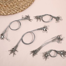 50 Pcs Wire Traces Pike Fishing, 5 Size 10/15/20/25/30 cm Steel Wire Fishing Leader High-Strength Anti-Bite Wires Leader Line Kit for Saltwater Freshwater, Connects Lures, Hooks, Rigs (Silver)