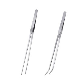 KR Harmony Feeding Tongs 2pcs Stainless Steel Aquarium Long Tweezers Straight Curved Tweezers for Fish Tank Aquatic Plants Reptile Lizard Gecko Snake Spider Bird