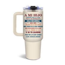 DUUV Mi Hijo Tumbler, Stainless Steel 40 Oz Tumbler for Sons, Motivational Gift from Mom, Perfect Birthday, Graduation, or Mother's Day Gift, Insulated with Handle and Straw