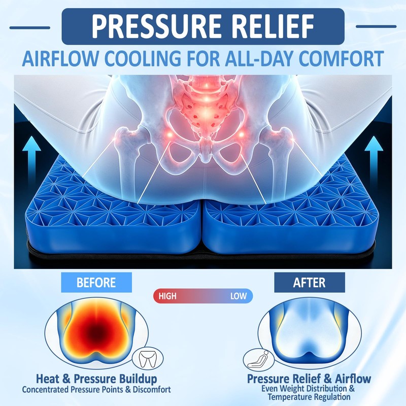 Honeycomb Gel Seat Cushion 16"x12" Foldable for Tailbone & Pressure