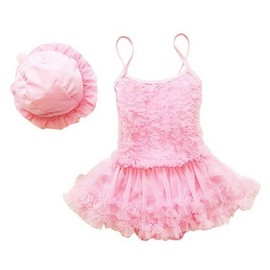 Baby Girls Princess Lace Layer Tankini Swimsuit TuTu Dress One-Pieces Swimwear Bikini Sets (4-5Years, Pink)