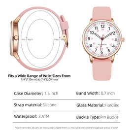TWOPTION Nurse Watch for Women Waterproof Analog Silicone Watch with Second Hand for Nursing Essentials (Rose Gold)