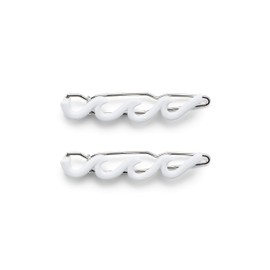 Pura Vida White Enamel Wave Hair Barrette Set - 100% Brass Base, Stylish Clip Design - 2 Inches, Pack of 2