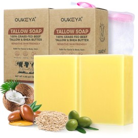 OUKEYA Natural Beef Tallow Soap Bar, Moisturizing, Gentle for Face & Body, Organic Tallow Soap for Dry Skin, Sensitive Skin, Skin Care, Chemical-Free, Cruelty-Free, 2 x 115g