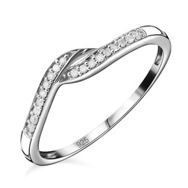 TJC White Diamond Bypass Ring for Women Gift for Women Ladies and Girls Friendship Band in Platinum Plated 925 Sterling Silver Size R April Birthstone