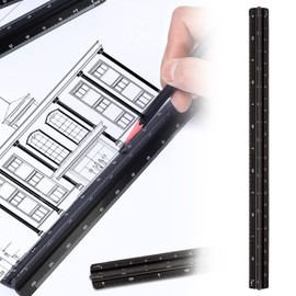Scale Ruler, Architectural Ruler, Aluminium, Triangular, Metric Scales 1:20, 1:25, 1:50, 1:75, 1:100, 1:125, Standard, 15 cm Long, for Architects, Students, Draftsmen and Engineers, Black (5)