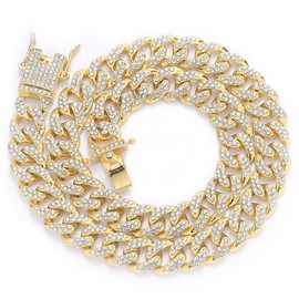 EMESLY Solid Miami Cuban Link Chain Gold/Silver Necklace (16, 18, 20, 22, 24, 30 Inches Length); Hip Hop Bracelet (7.87 inch Length) for Men & Women; Perfect Iced Out Bling Jewelry Gift, Metal,Gold A B1 13mm,18.00