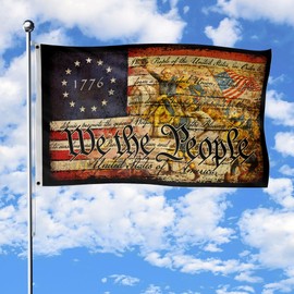 We The People Flag, USA Flag, Vintage American History 1776 2-Sided House Flag With Grommets 36" x 60" (3x5 ft)